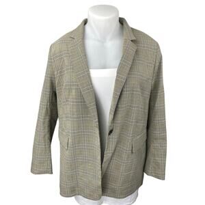H&M Women's Gray Plaid Long Sleeve One Button Blazer Coat Suit Jacket Size XL